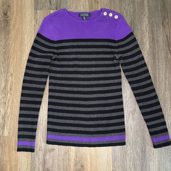 Lauren Ralph Lauren Sweaters - LRL Ralph Lauren‎ Sweater Womens Medium Purple Striped Ribbed Button Shoulder